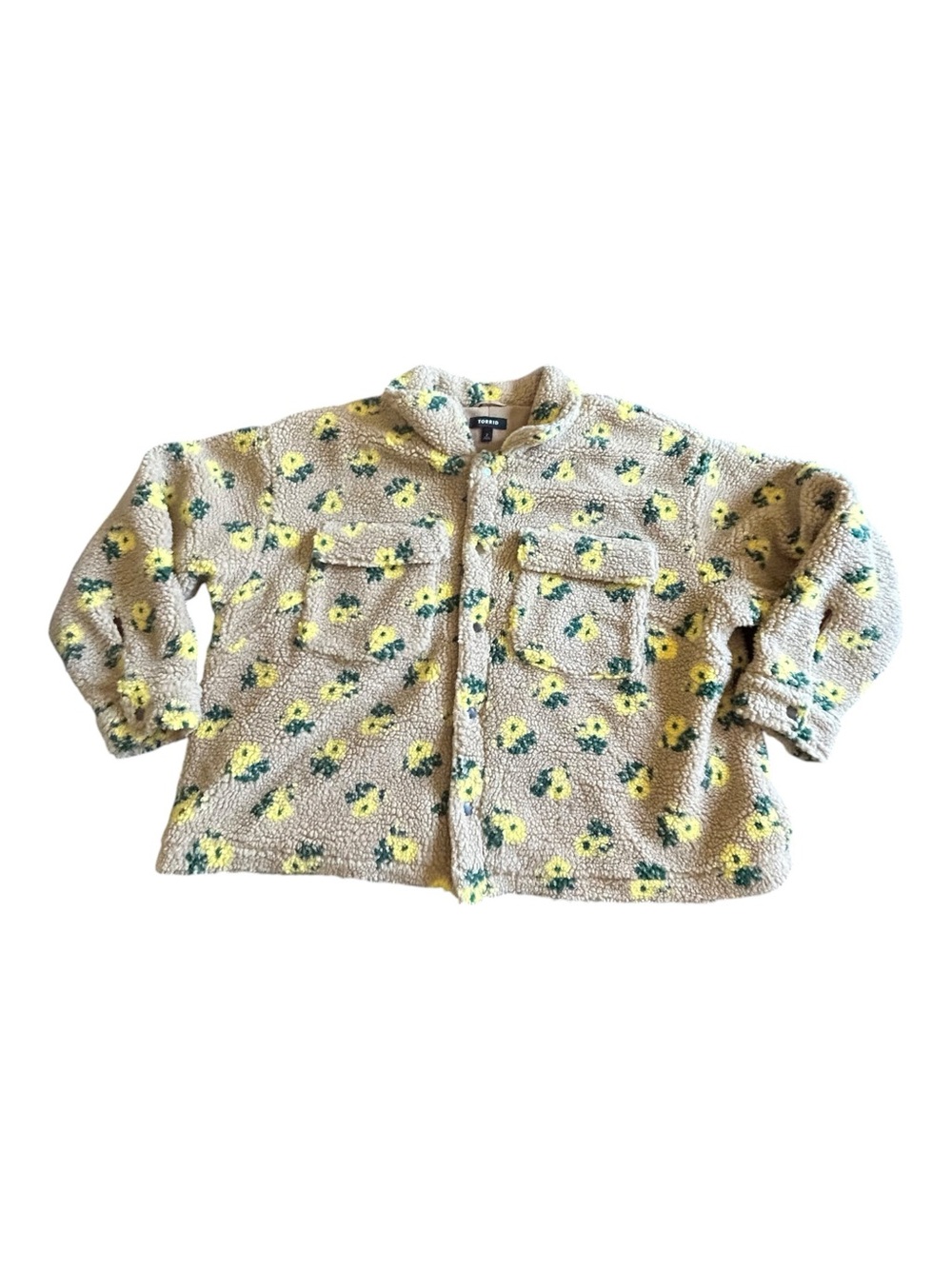 torrid Cream Sherpa Jacket with Yellow Floral Pattern